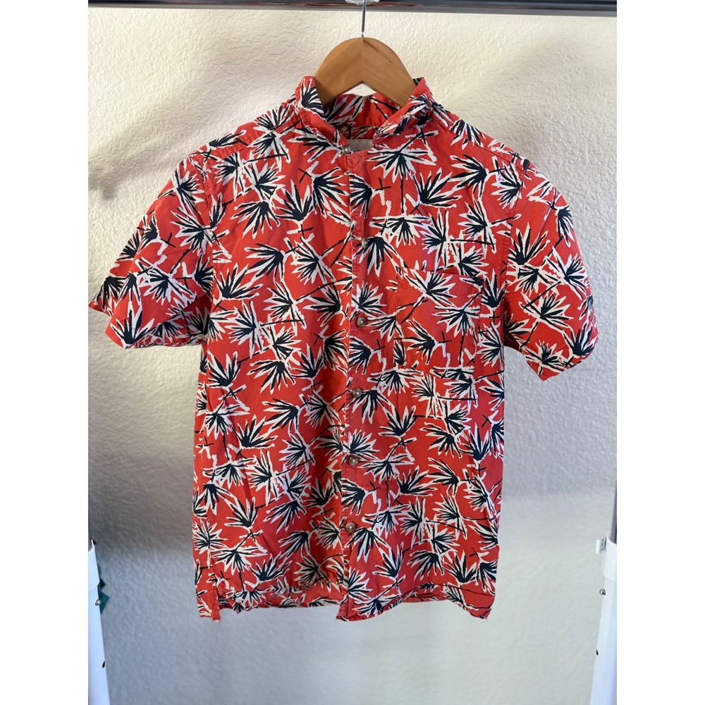 Goodfellow & Co Mens Small Slim Fit Short Sleeve Button Down Shirt Red Palm Leaf